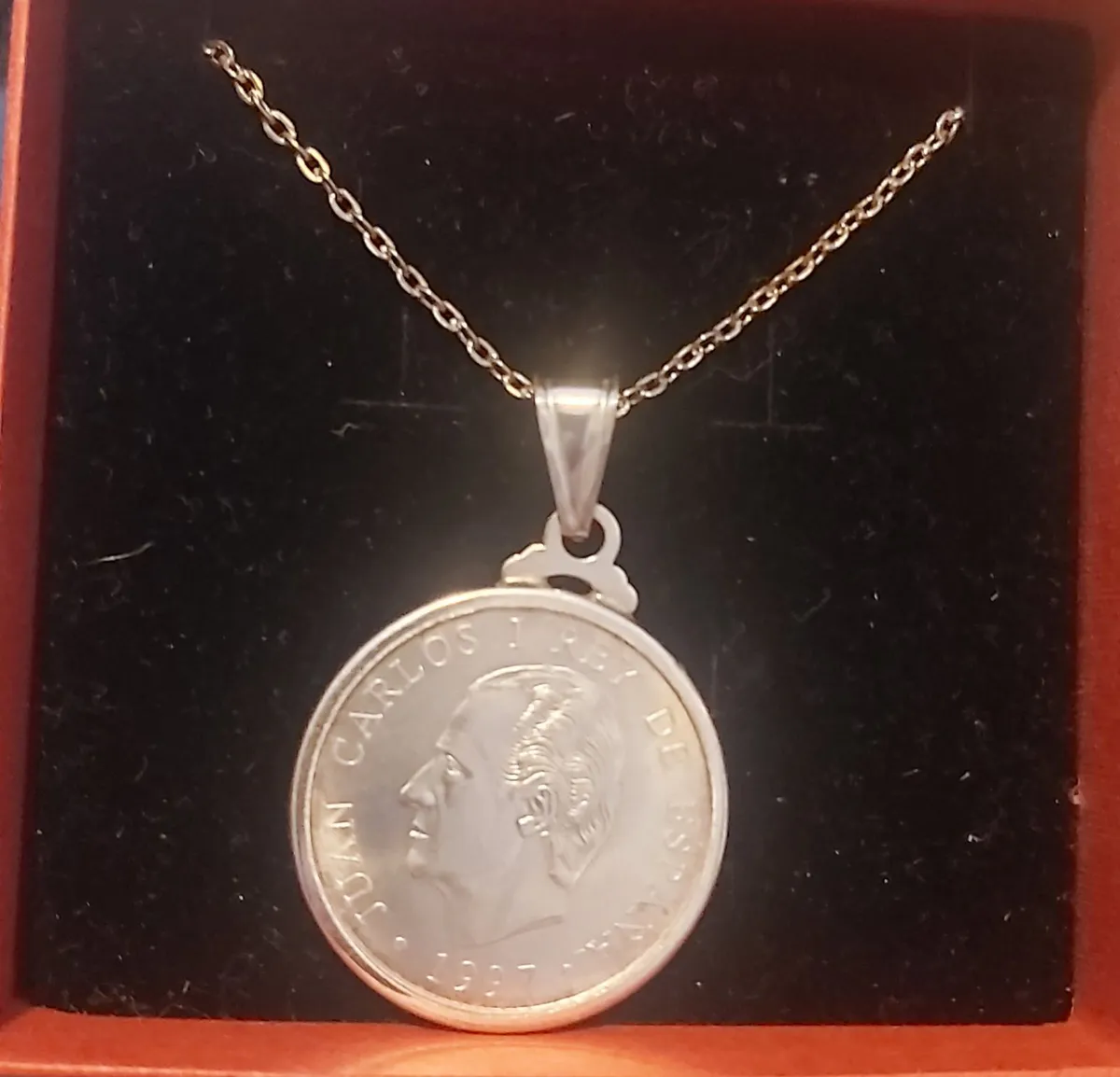 Juan Carlos silver coin necklace