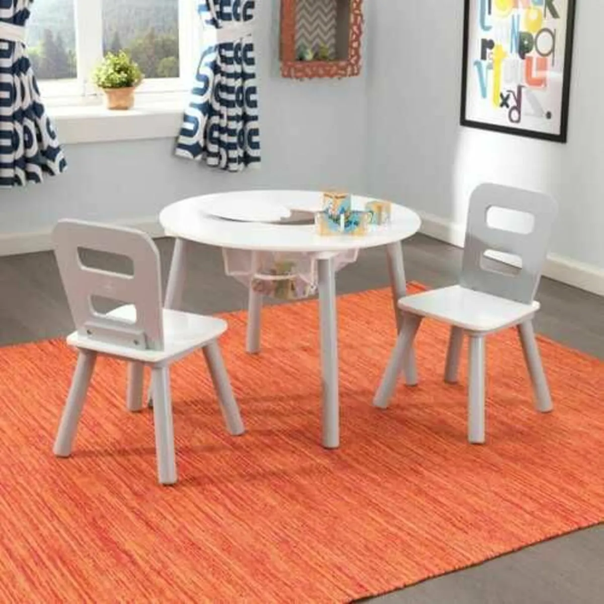 Kidkraft Round Table & 2 Chair Set Gray & White