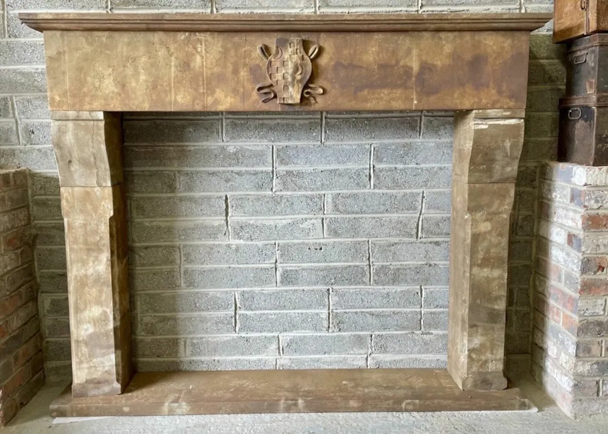 Antique Limestone Fire Place - Image 2