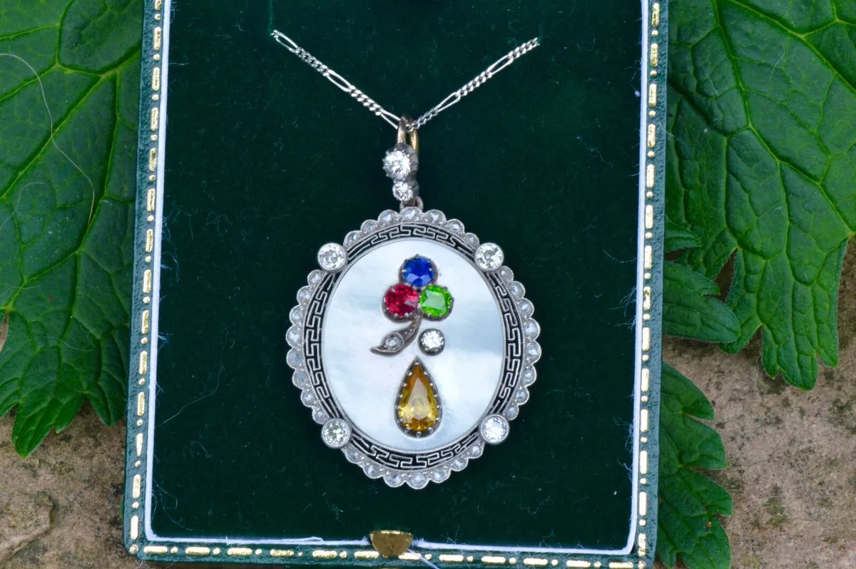 Antique Diamond, Ruby, Sapphire, Emerlad Necklace circa 1900