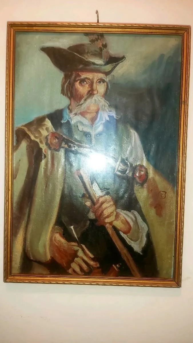 Antique oil painting of a shepherd