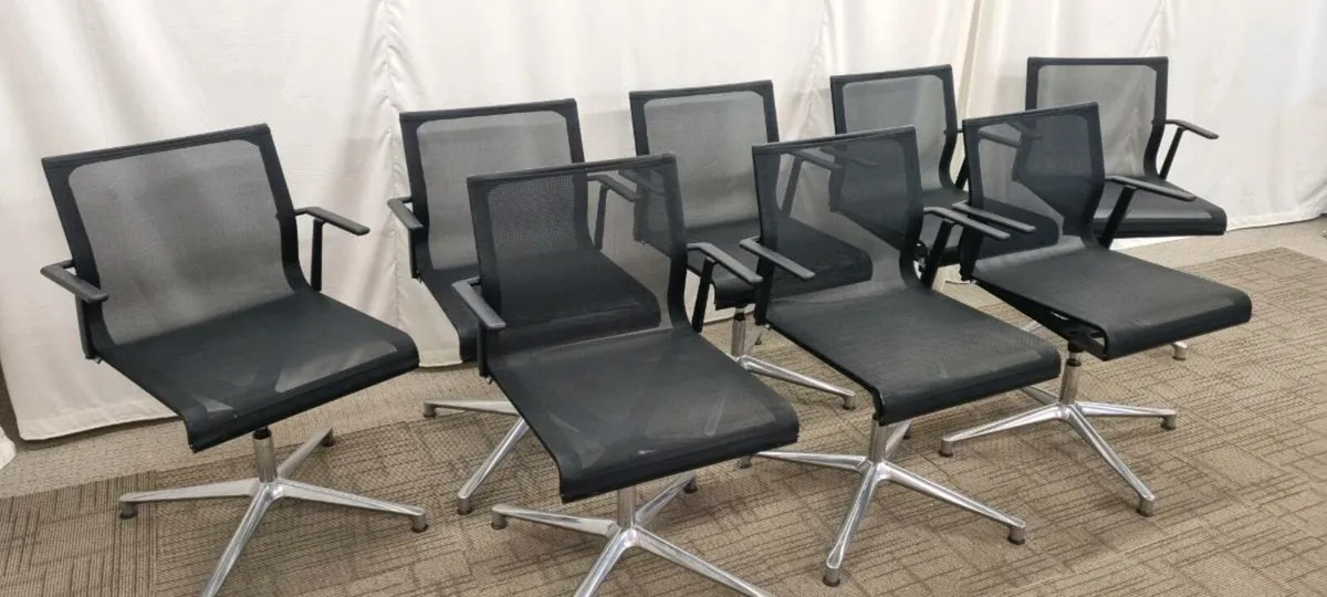 ICF stick meeting chairs in black mesh. 2nd hand