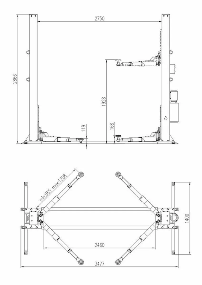 Pacini 2 Post Lift 4000kg Heavy Duty - Image 2