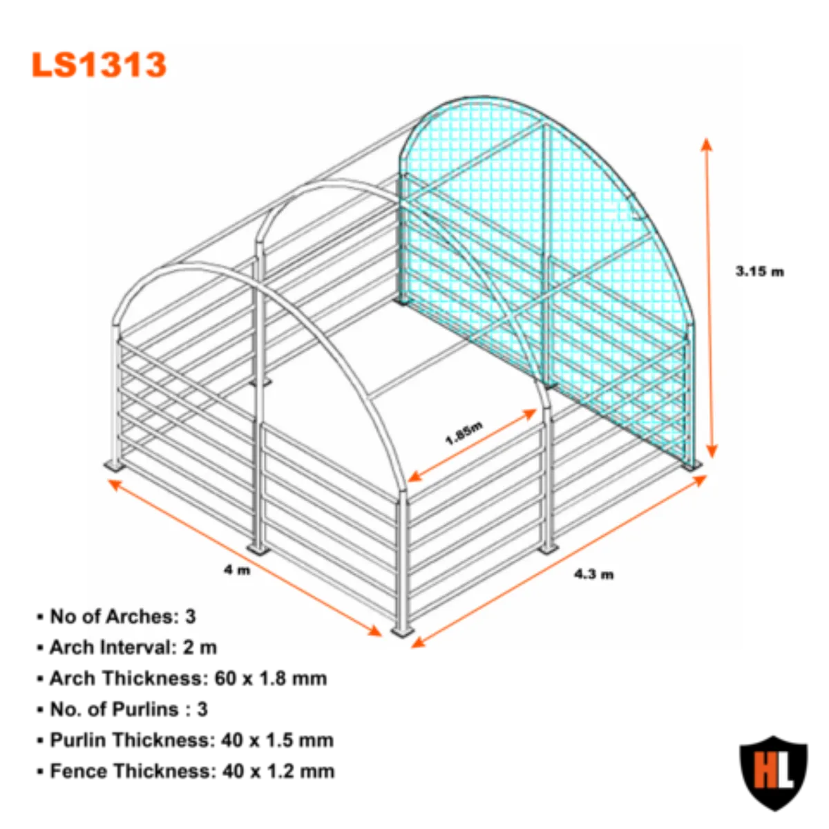 Livestock Shelter (Military Green) (4 x 4 x 3.15m) - Image 3