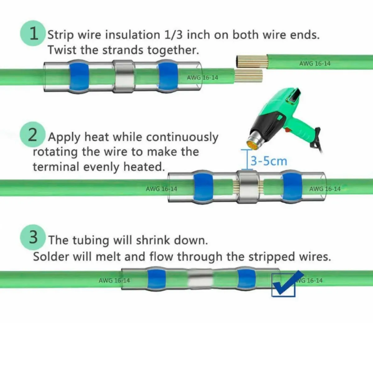 100PK Blue Solder Seal Connectors - Image 2