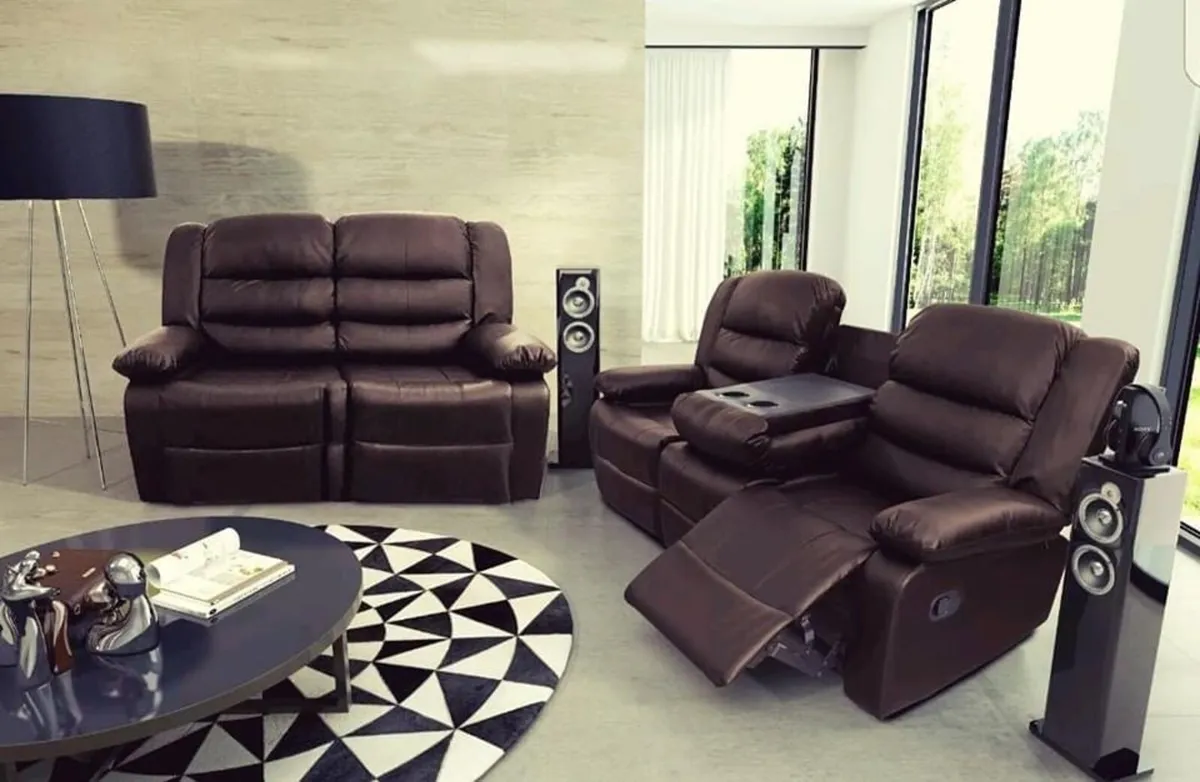 New 3+2 Black Leather Recliner Sofas