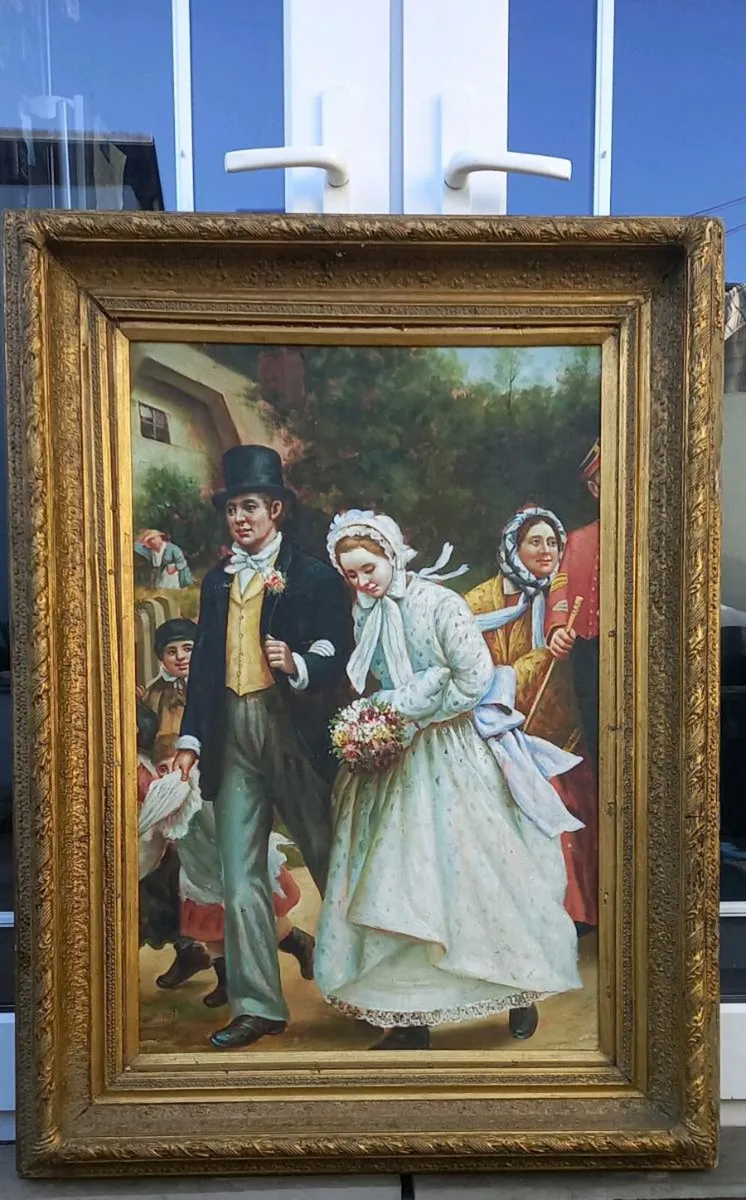 Beautiful Large old oil painting in Gold frame - Image 1