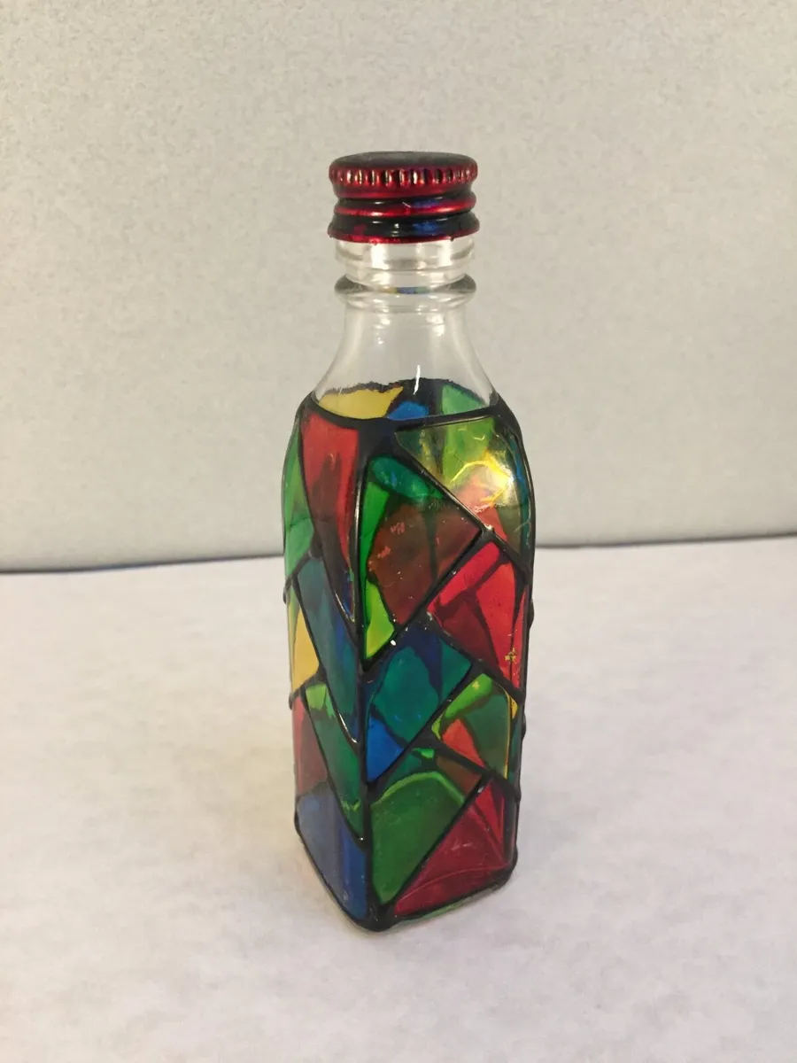 vintage enameled miniature decorative glass bottle