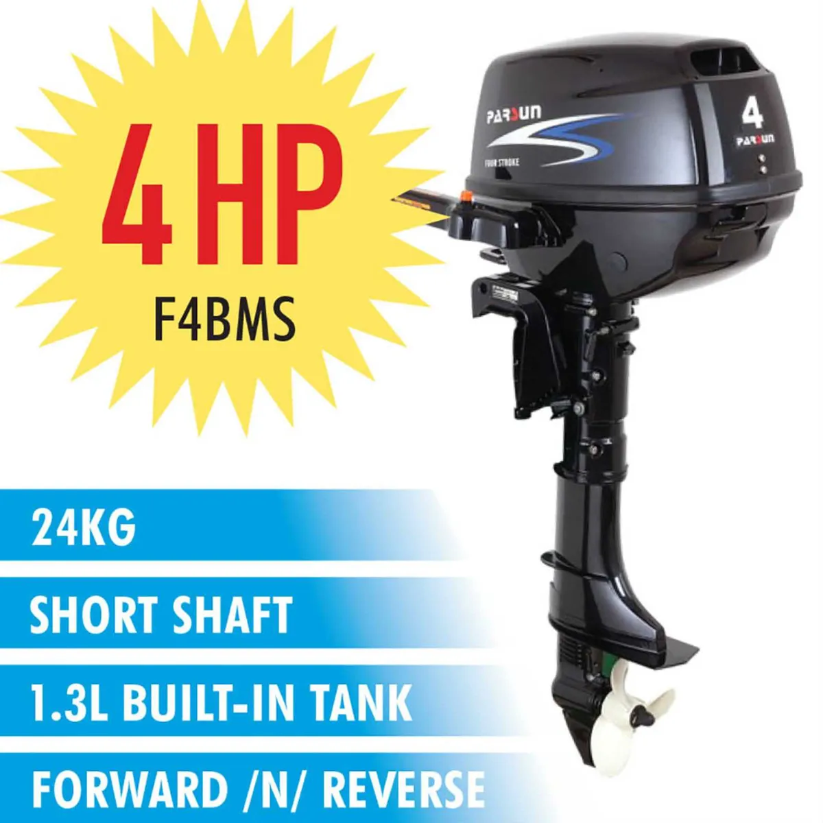 Parsun ​F4BMS 4HP Short Shaft, Outboard Motor​ 15” - Image 1