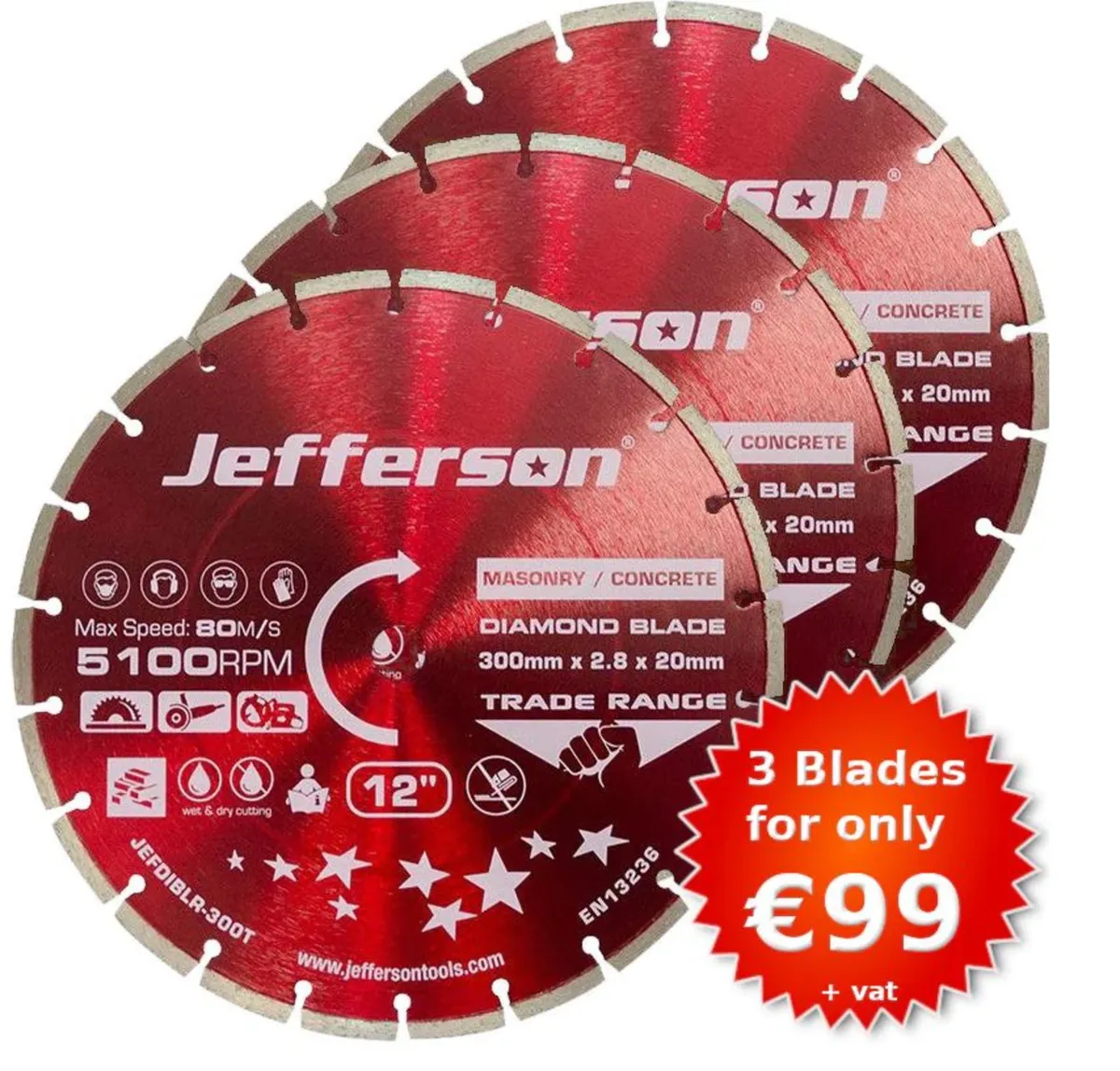 3 DIAMOND TIP CONSAW BLADES ONLY €99+VAT!!!