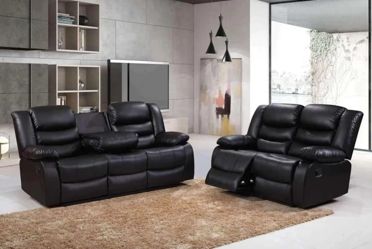 New 3+2 Grey Fabric Recliner Sofas - Image 2