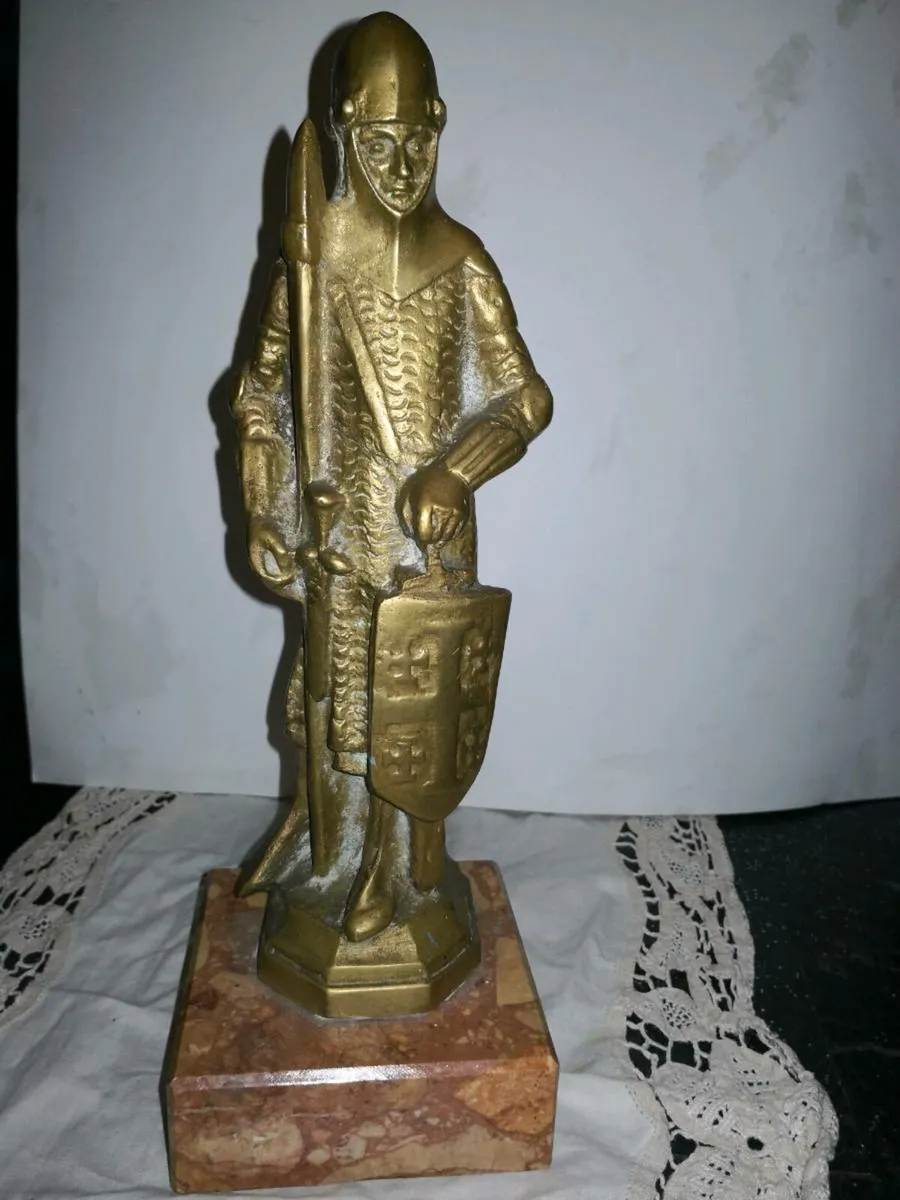 Godefroy of Bouillon marble & brass heavy statue