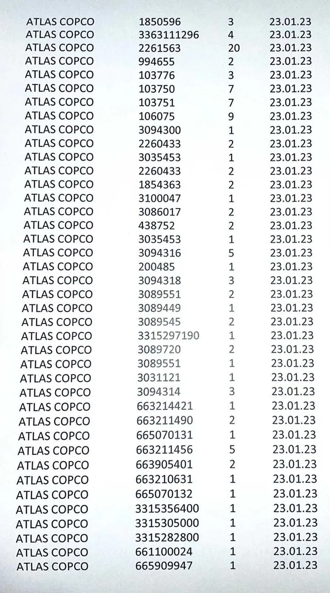 ATLAS COPCO PARTS STOCK CLEARANCE - Image 3