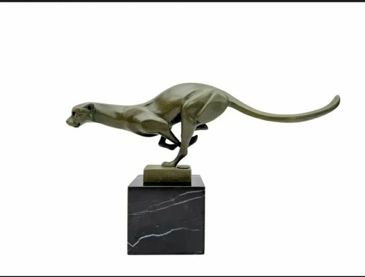 Leopard - Patinated Bronze,Marble(Signed)