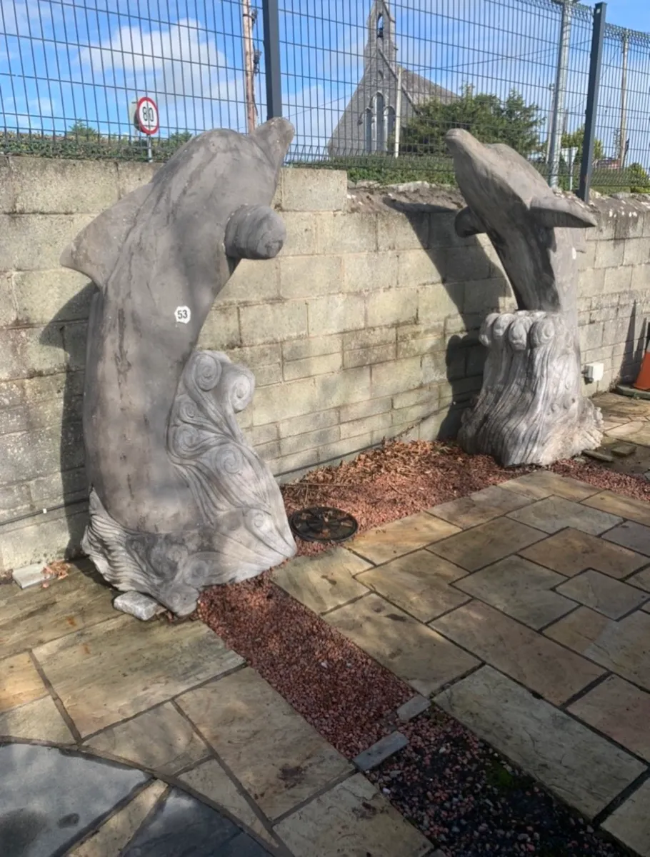 Pair limestone dolphins life size - Image 2