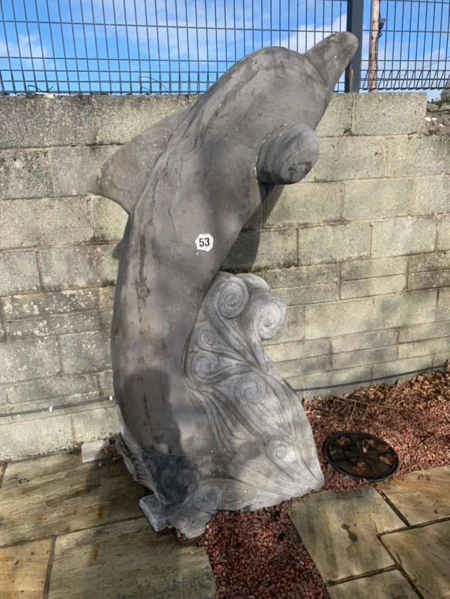 Pair limestone dolphins life size - Image 3