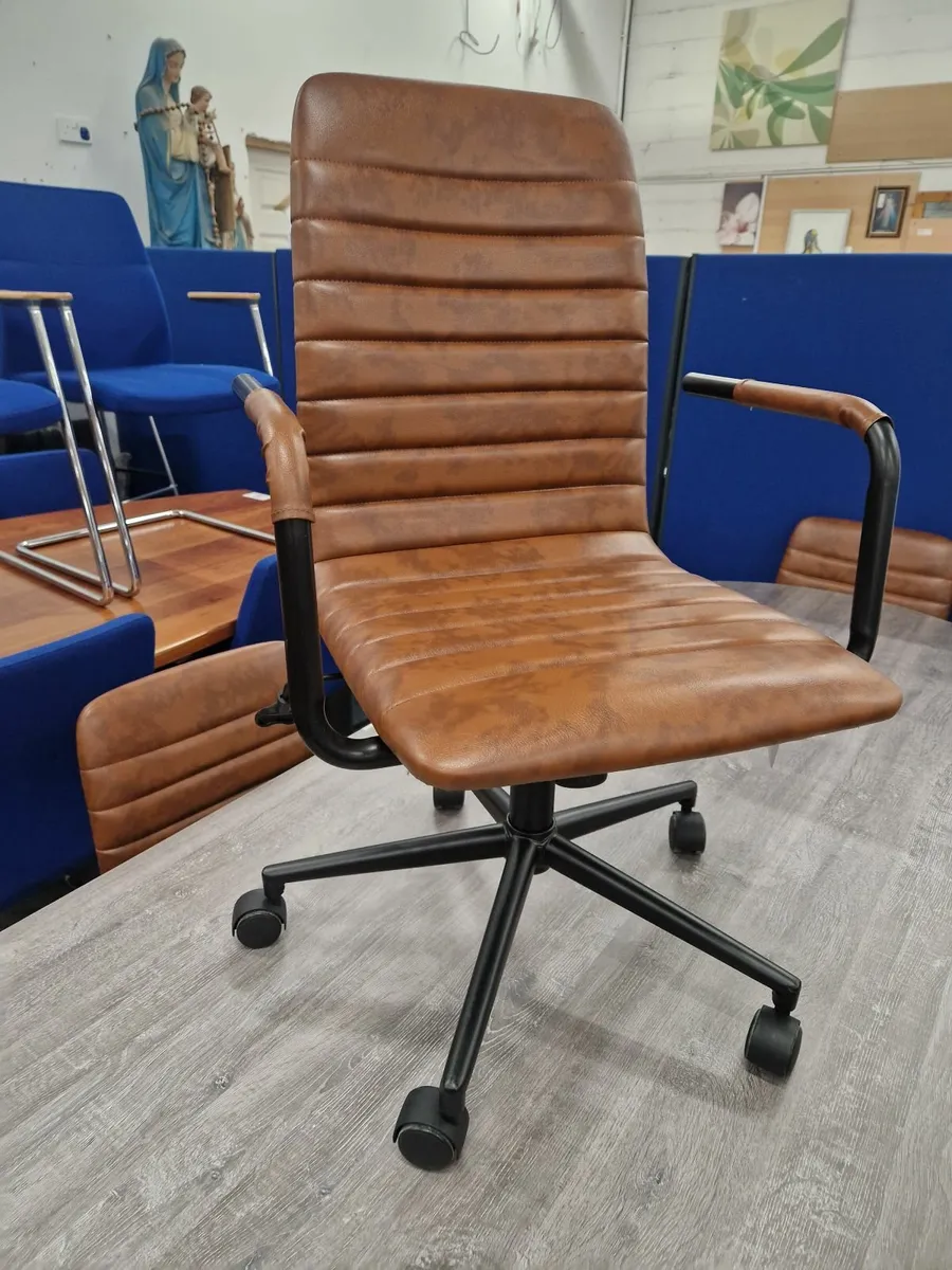 CJM LIQUIDATED: BROWN LEATHERETTE SWIVEL CHAIRS - Image 1