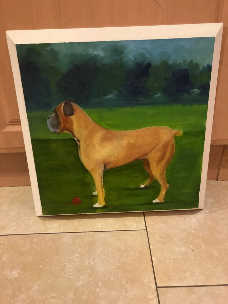 Acyclic on canvas painting  of boxer dog signed