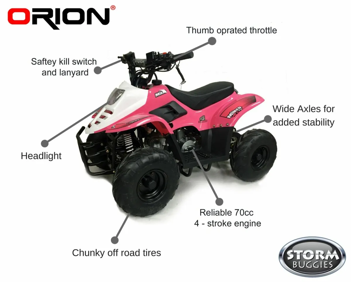 ORION 70 CC PINK kids quad WARRANTY/DELIVERY/XMAS