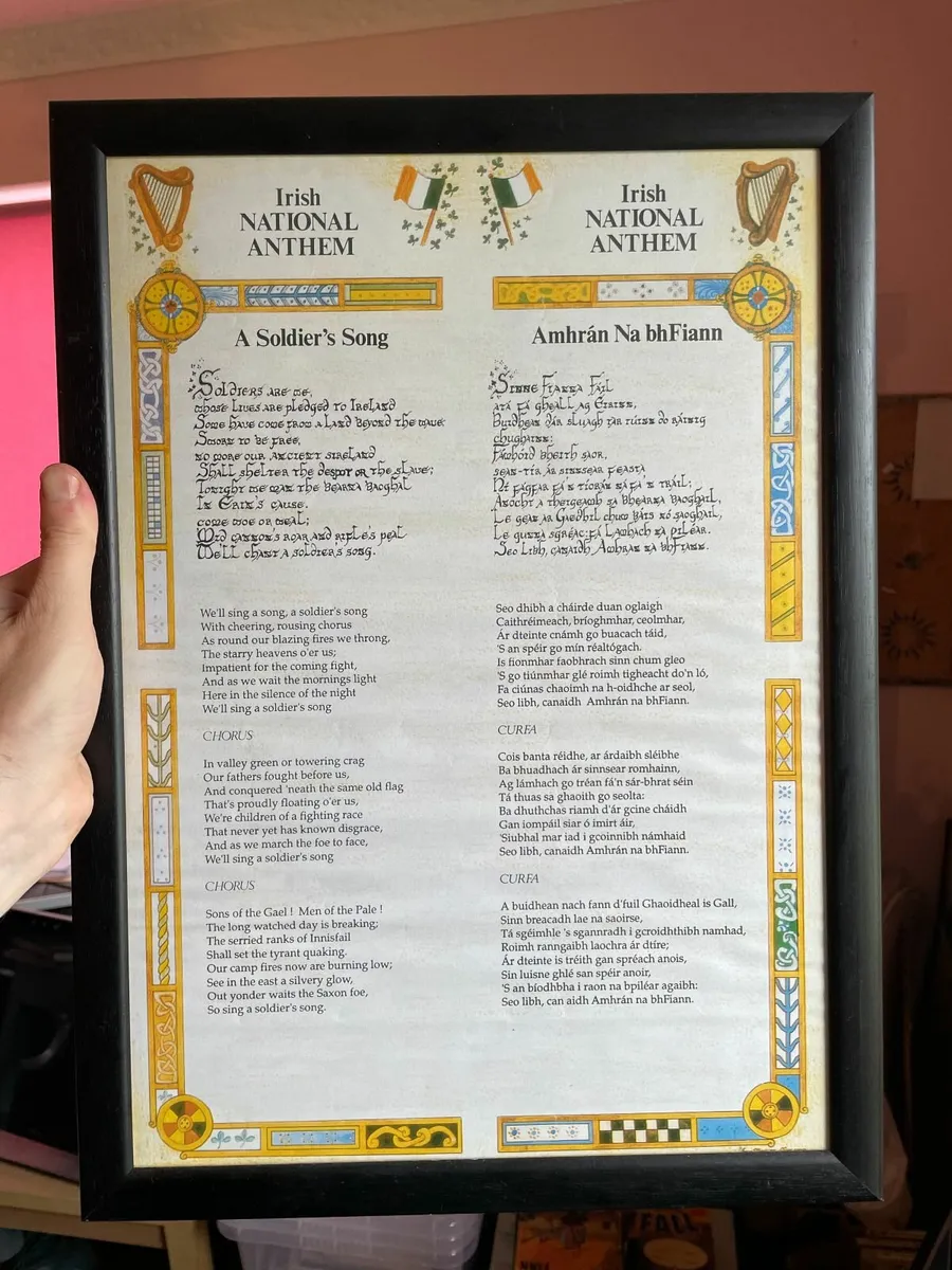 National Anthem Lyrics Print in Irish and English - Image 1