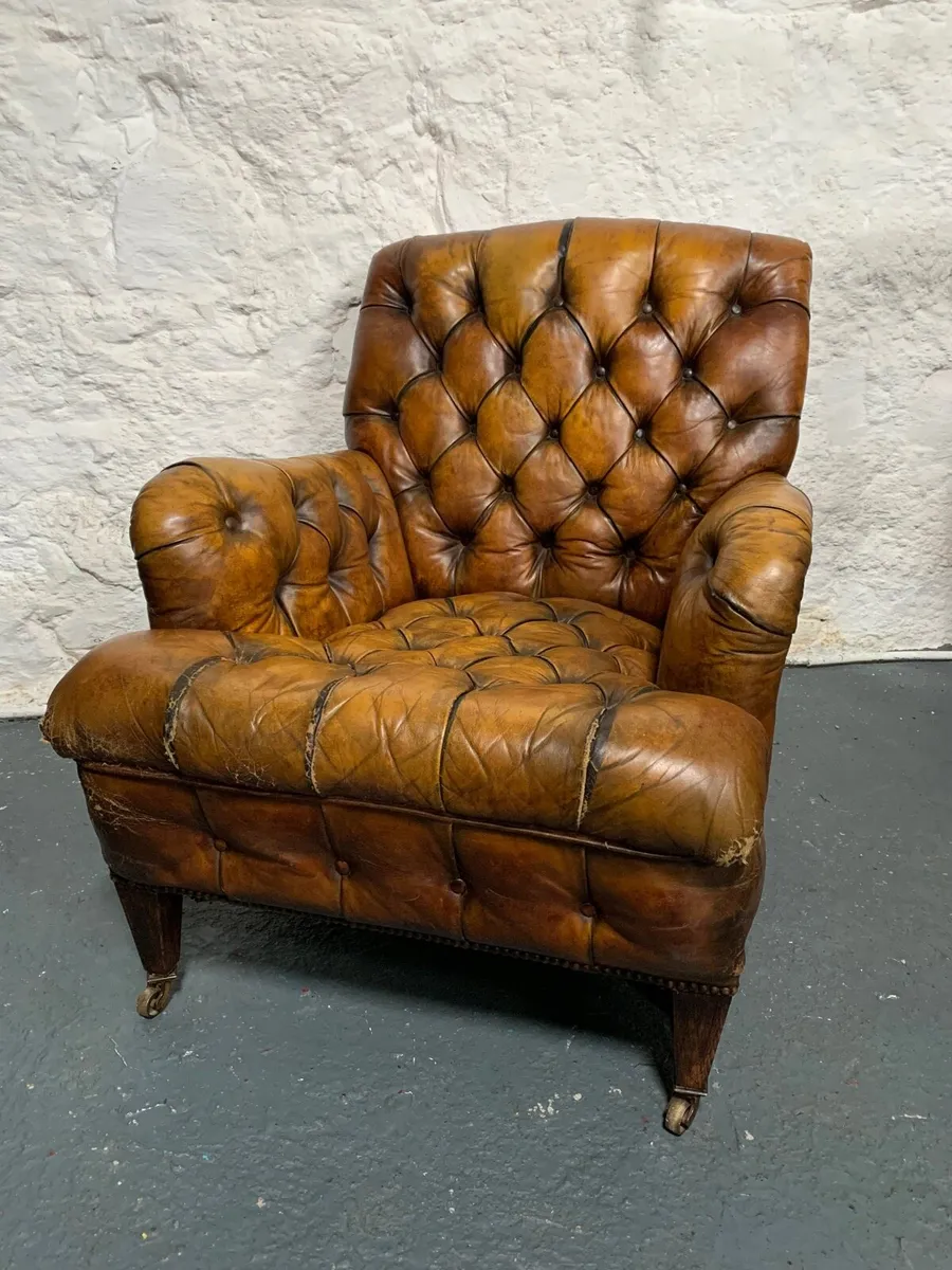 Large Victorian leather armchair.