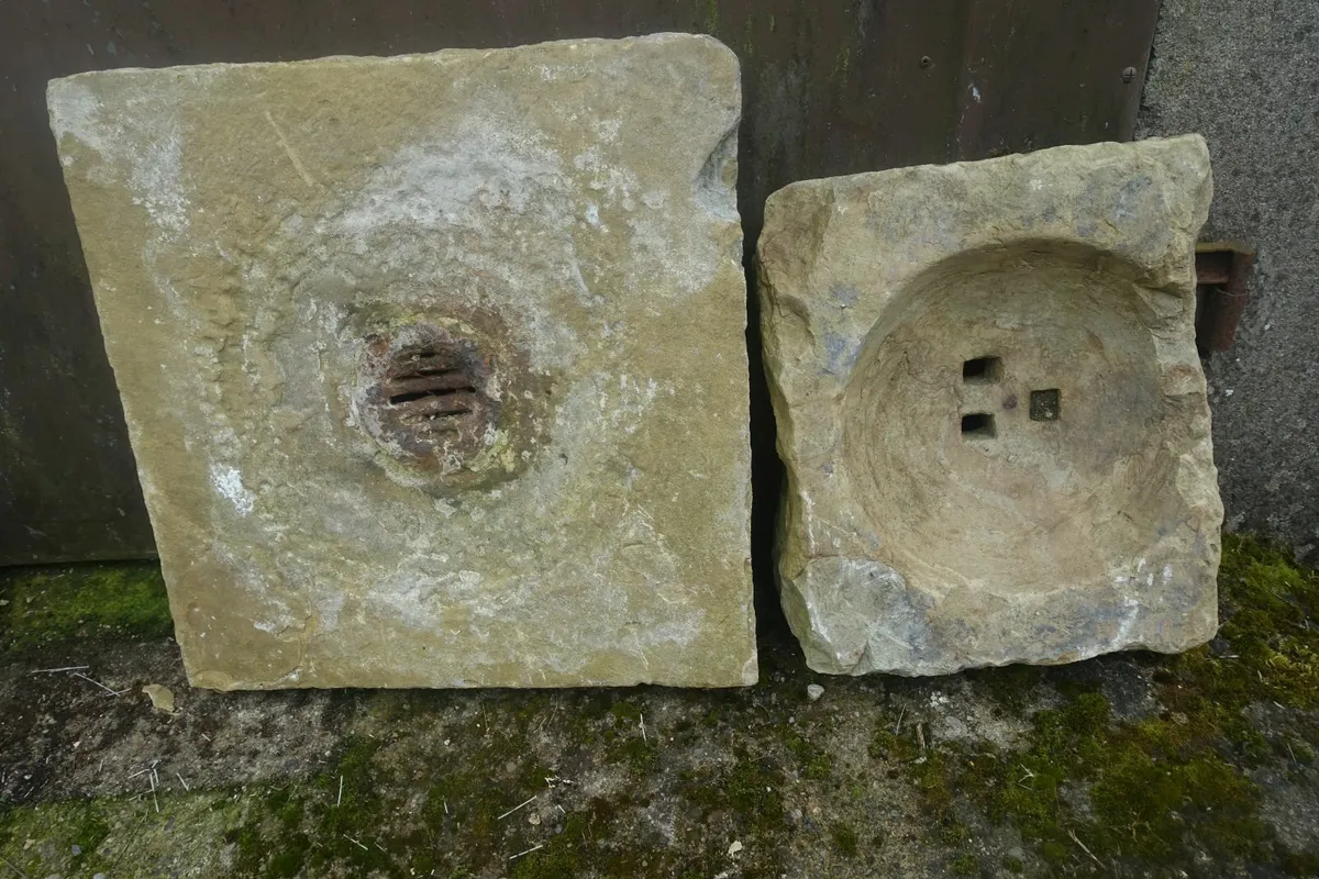 Pair  of sandstone drain tops or downpipe exits - Image 1