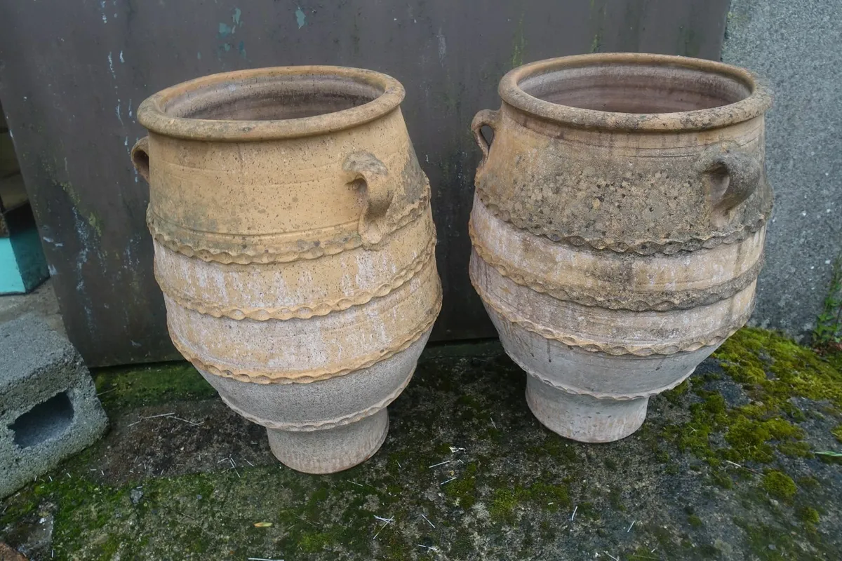 2  large  teracotta olive or fruit storage pots - Image 1