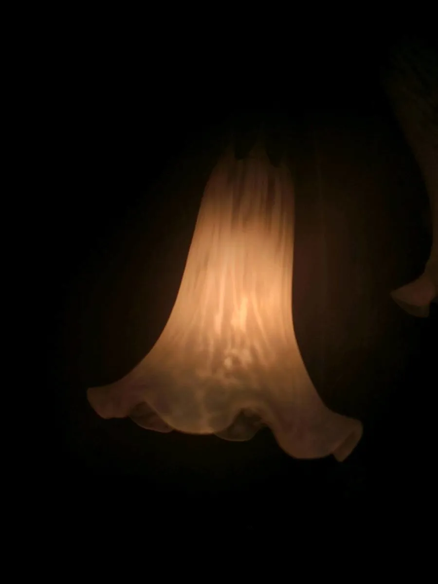 Decorative bronze lamp with mottled glass shades - Image 4
