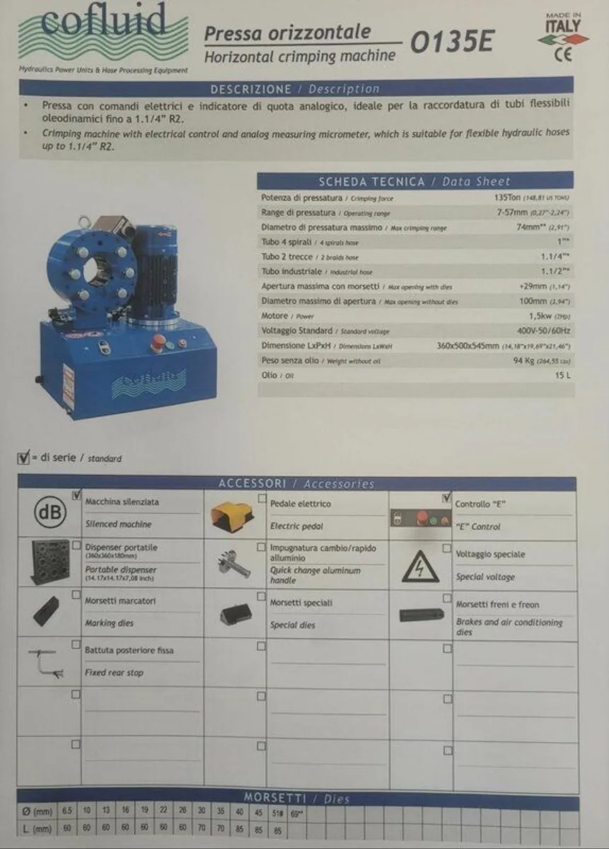 Hydraulic Workshop Crimper COFLUID - 100% Italian - Image 3