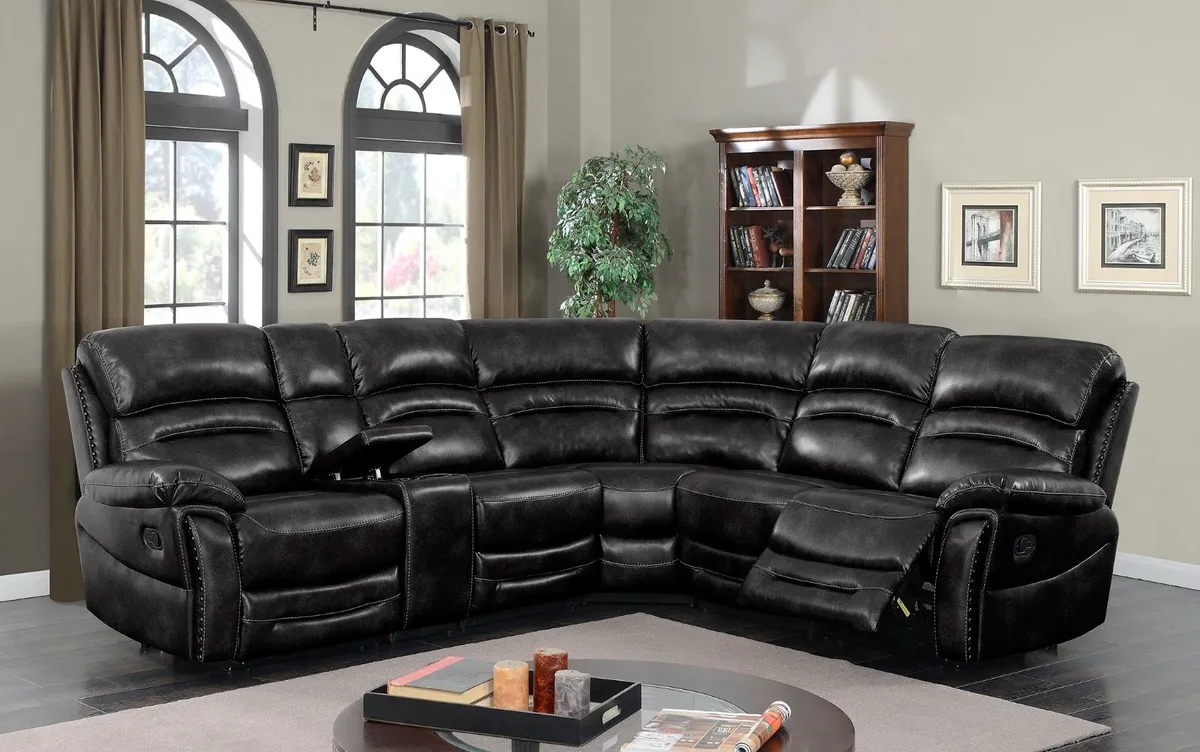 Brown or black leather corner recliner sofa