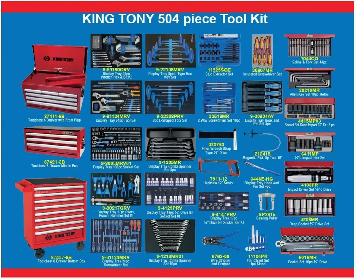KING TONY Toolchest & Roller Cabinet with 504 pc - Image 1