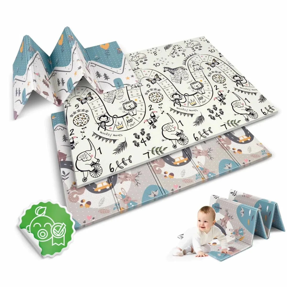 Folding Baby Play Mat 200 x150 Two-sided Animals N