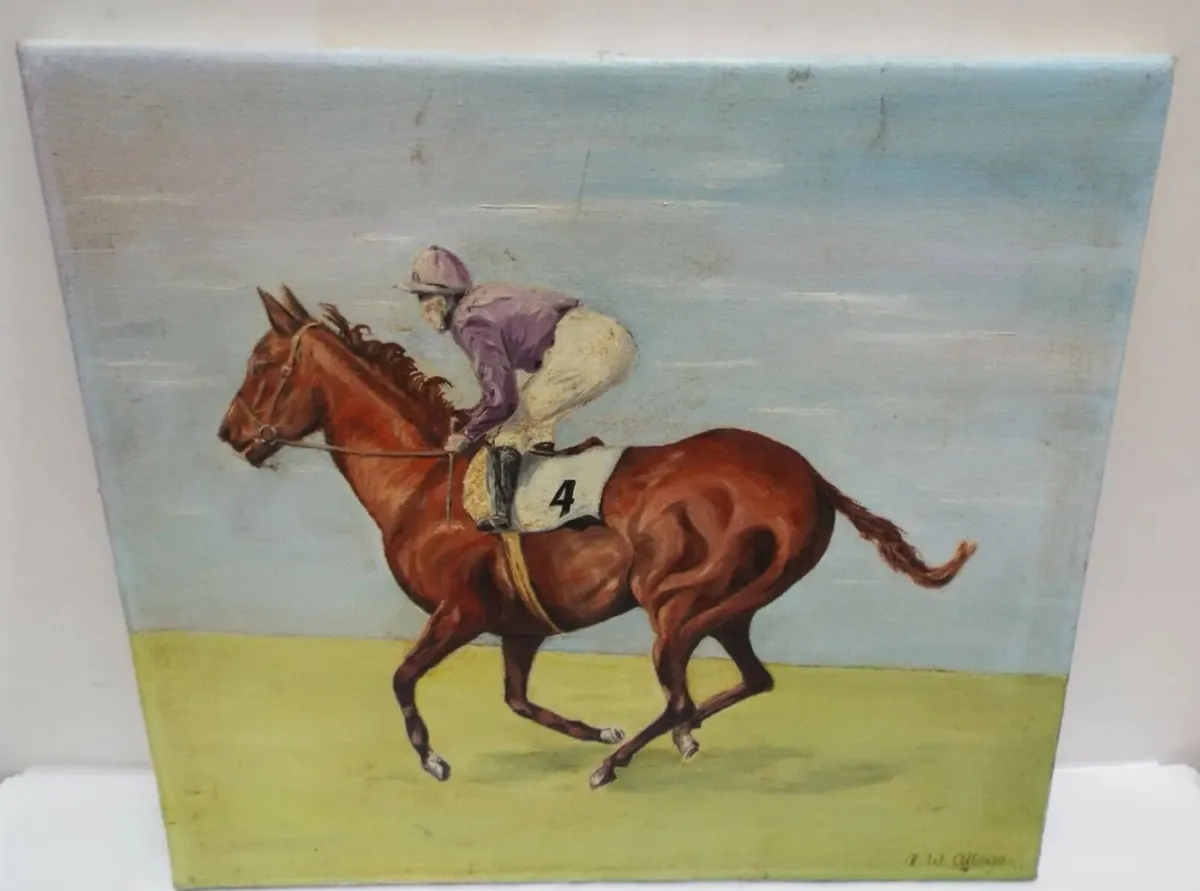 Original signed Lester Piggott oil painting 1977