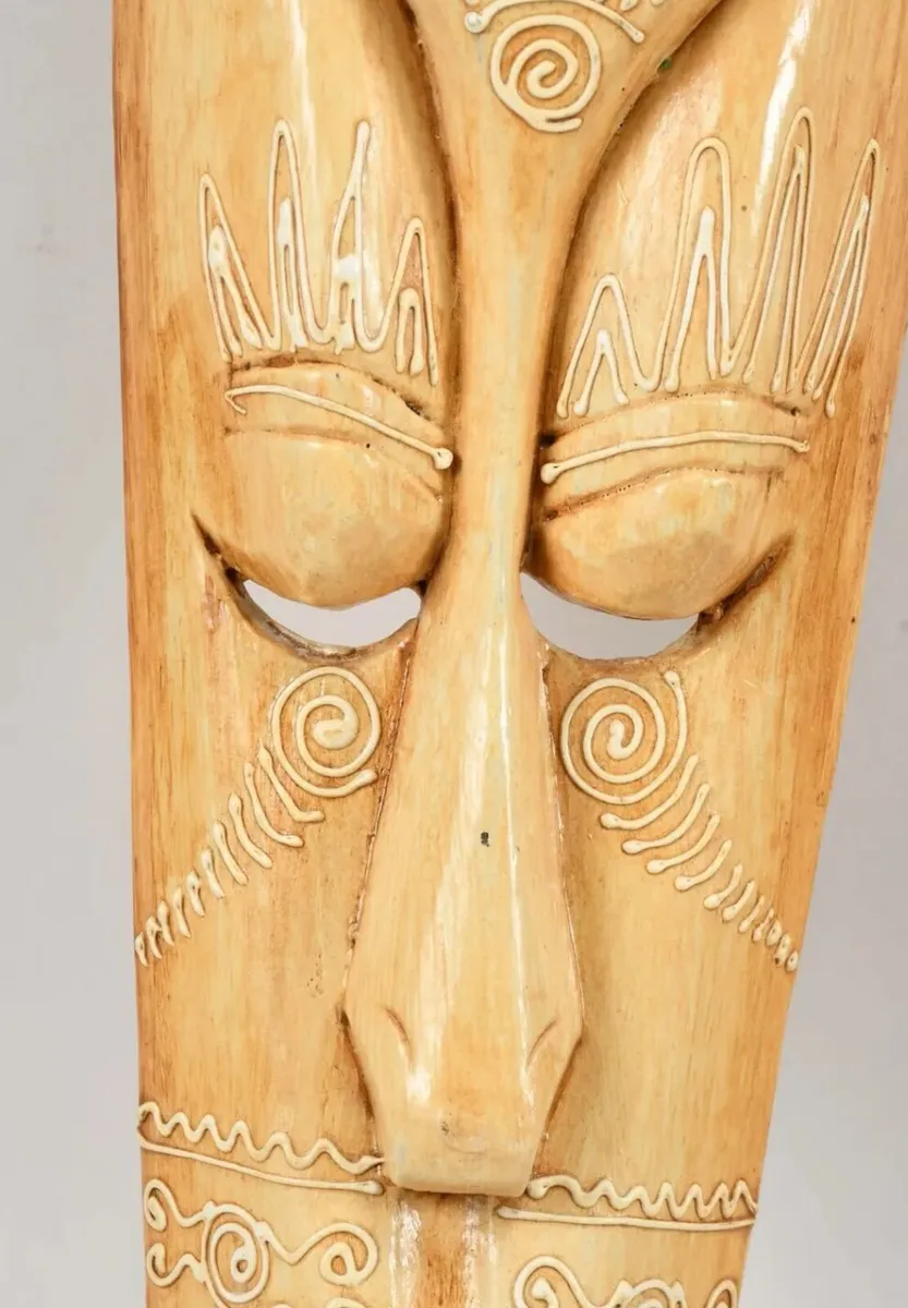 4 hand carved old masks - Image 4