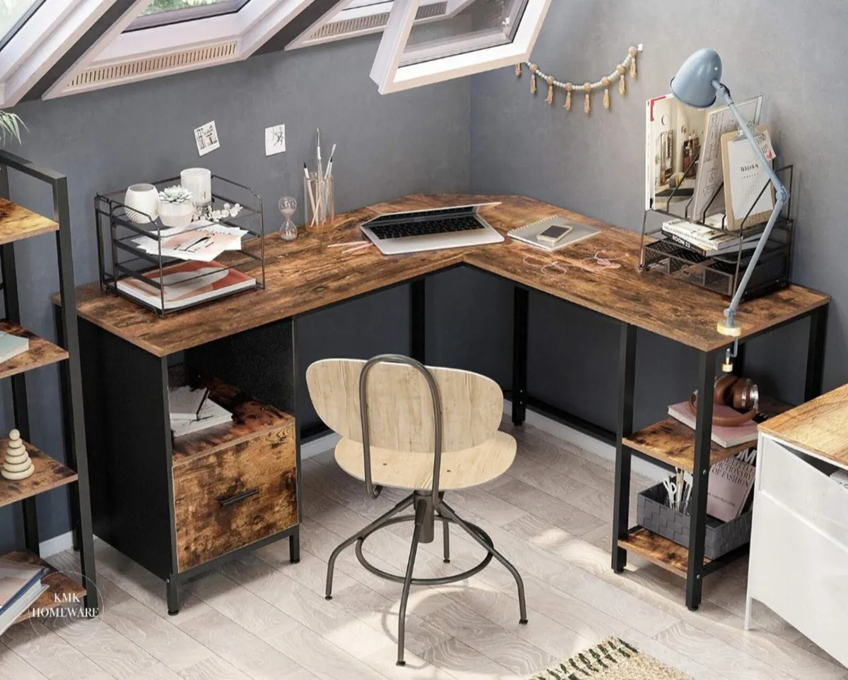 Large L Shaped Office Desk With Cabinet - Image 1