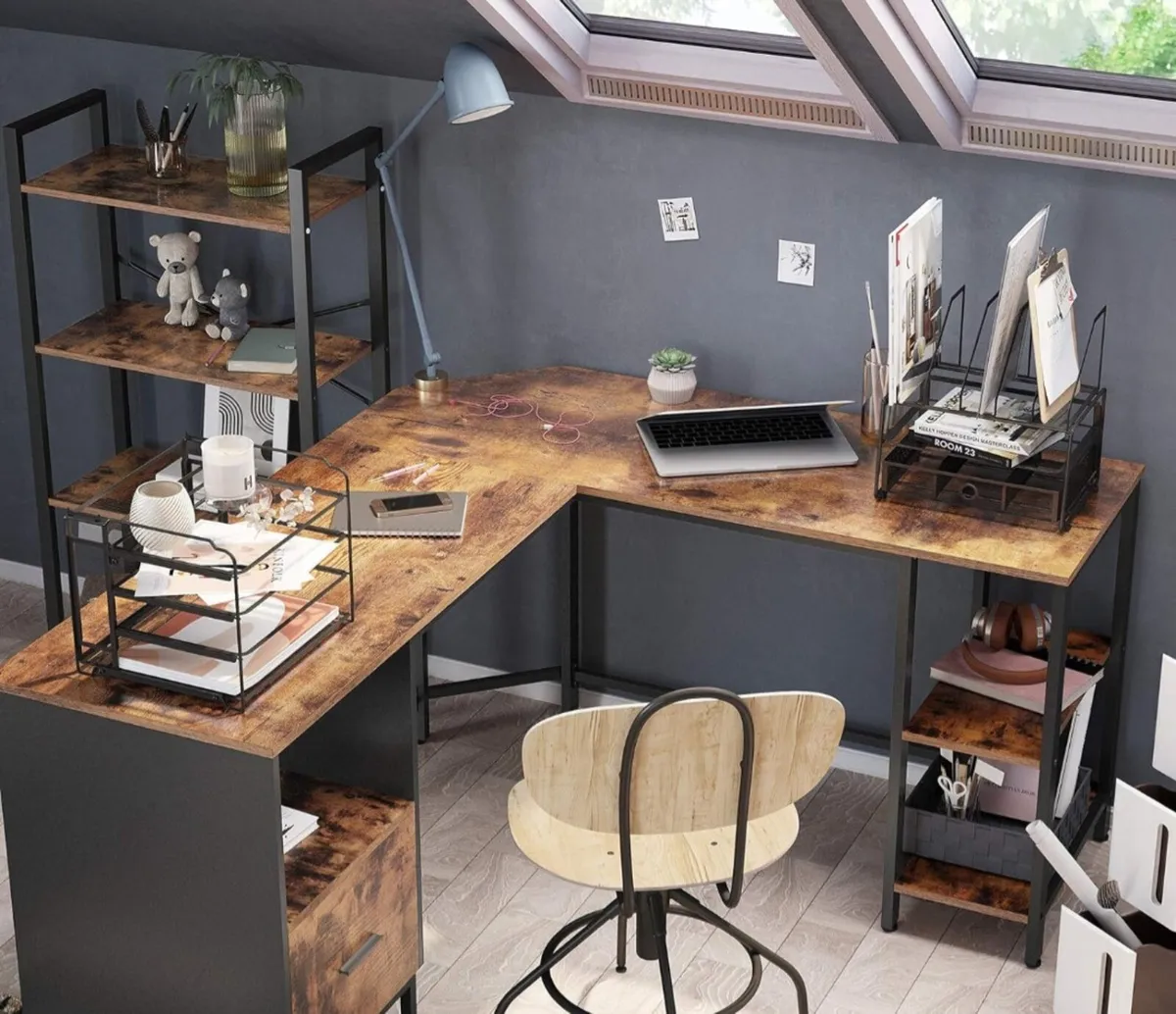 Large L Shaped Office Desk With Cabinet - Image 2