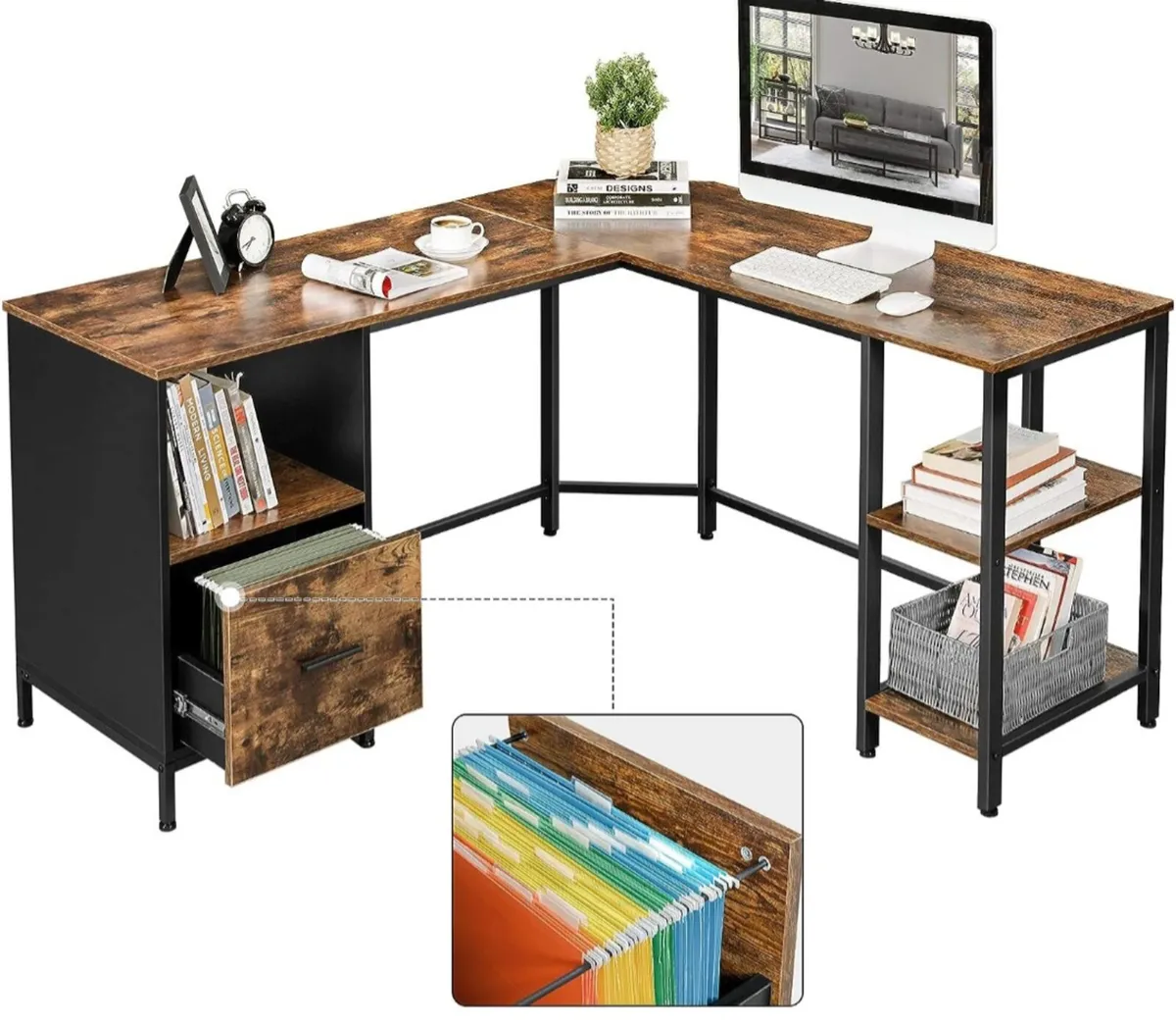 Large L Shaped Office Desk With Cabinet - Image 3