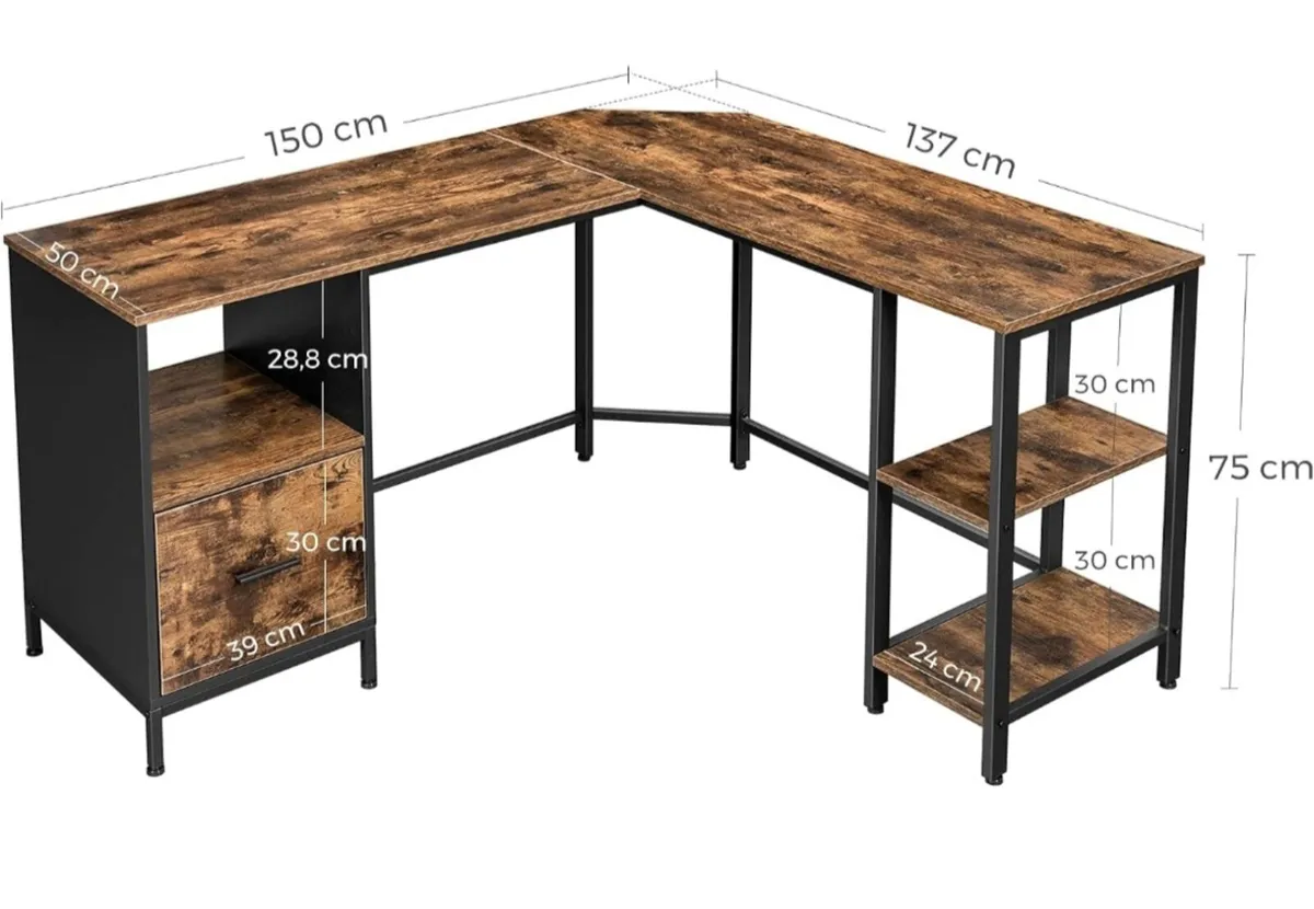 Large L Shaped Office Desk With Cabinet - Image 4