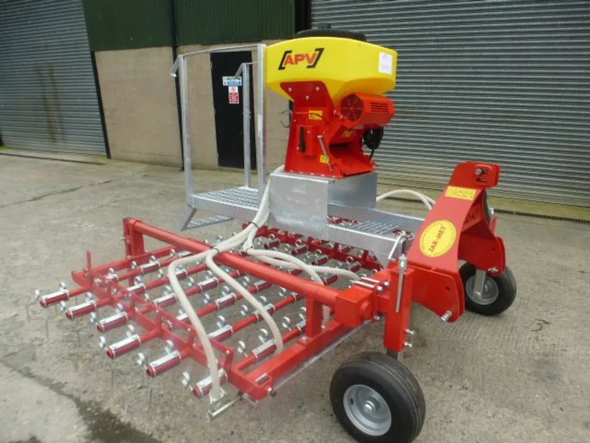 3m spring tine harrow fitted with APV Seeder - Image 3