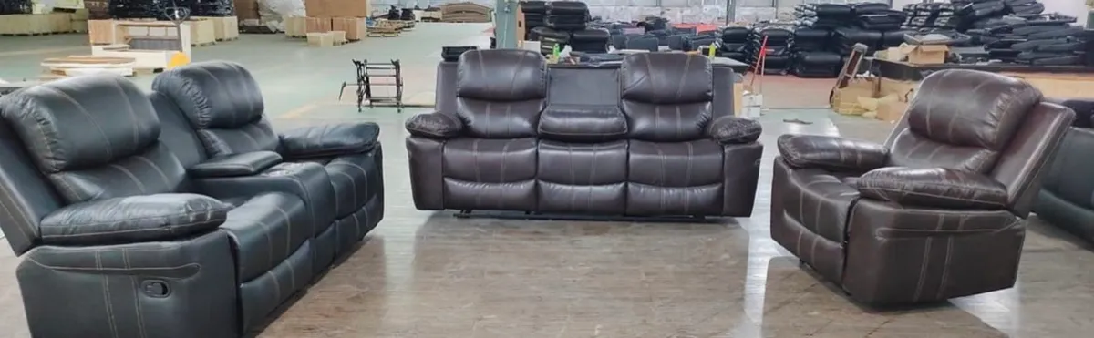 New 3+2+1 Brown Leather Recliner Sofas - Image 1