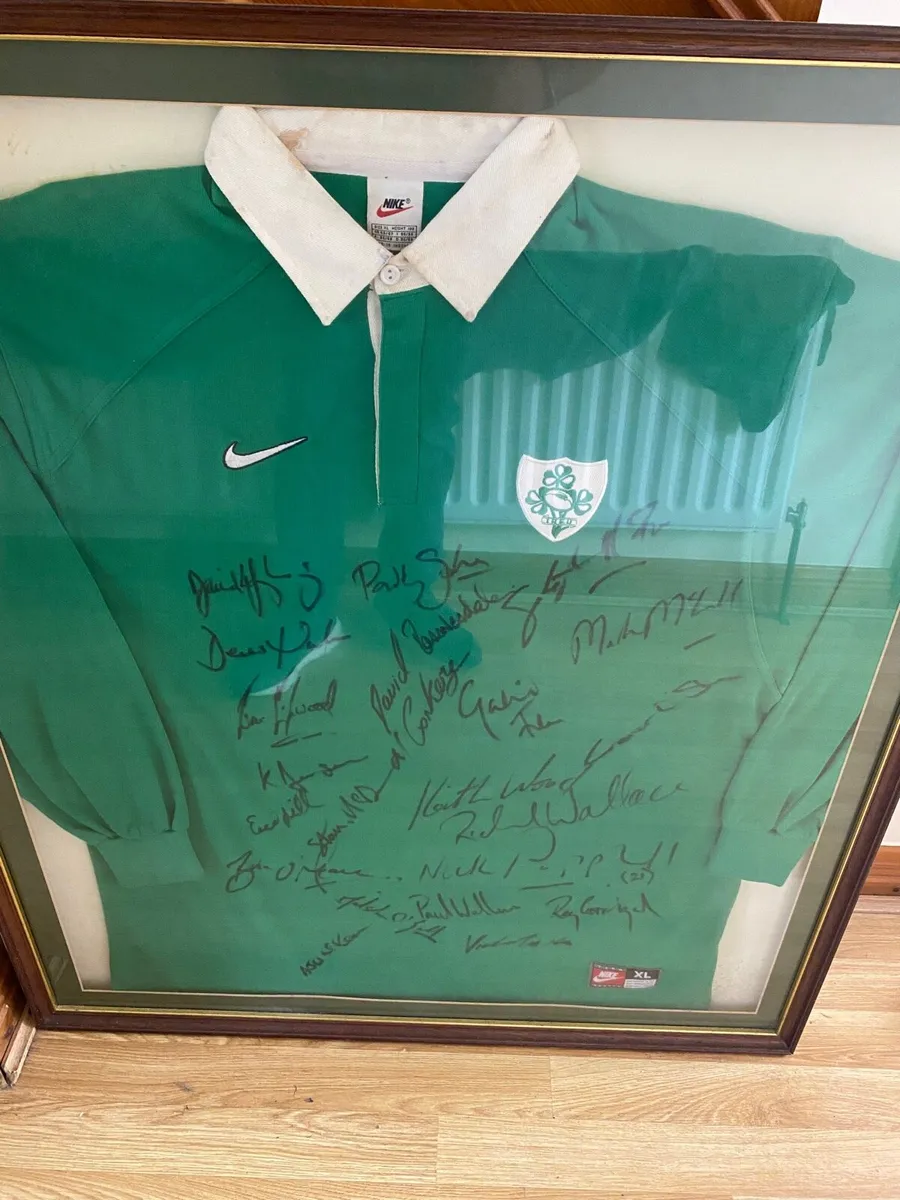 Signed Irish rugby jersey framed