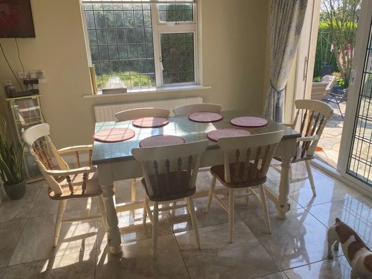 Solid Timber Kitchen Table and 6 Matching Chairs - Image 1