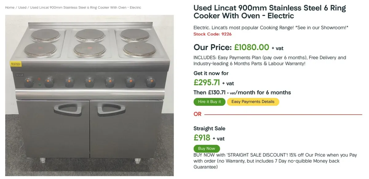 Lincat 6 Ring Cooker -  with 6 Month Pay Plan