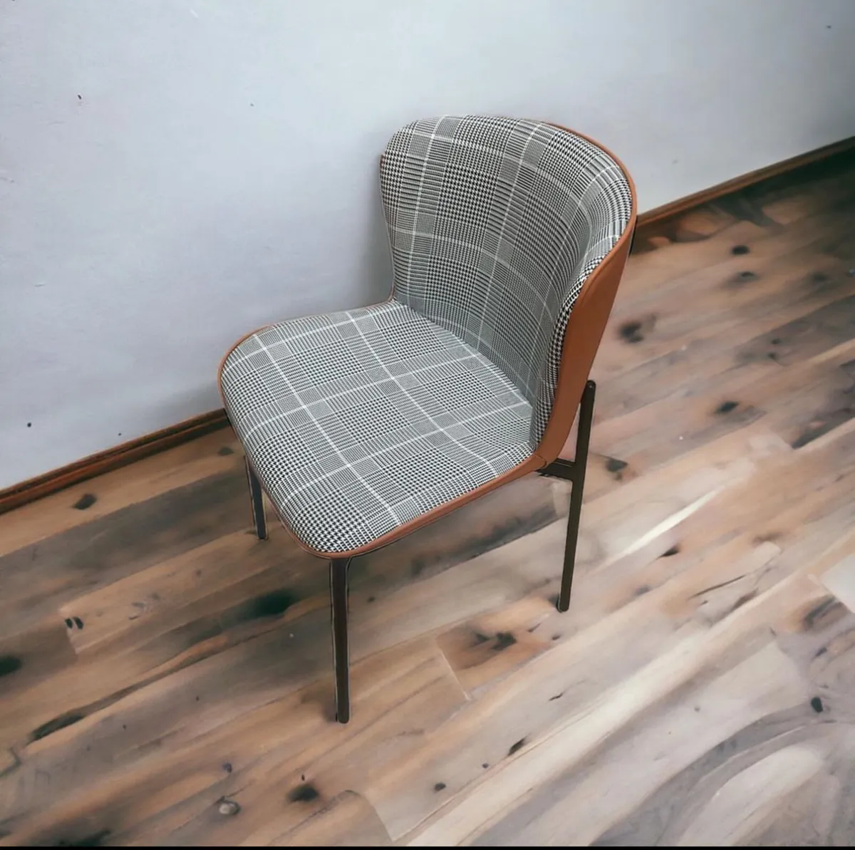 NEW Dining Chair Grey & White Checkered wit orange - Image 1