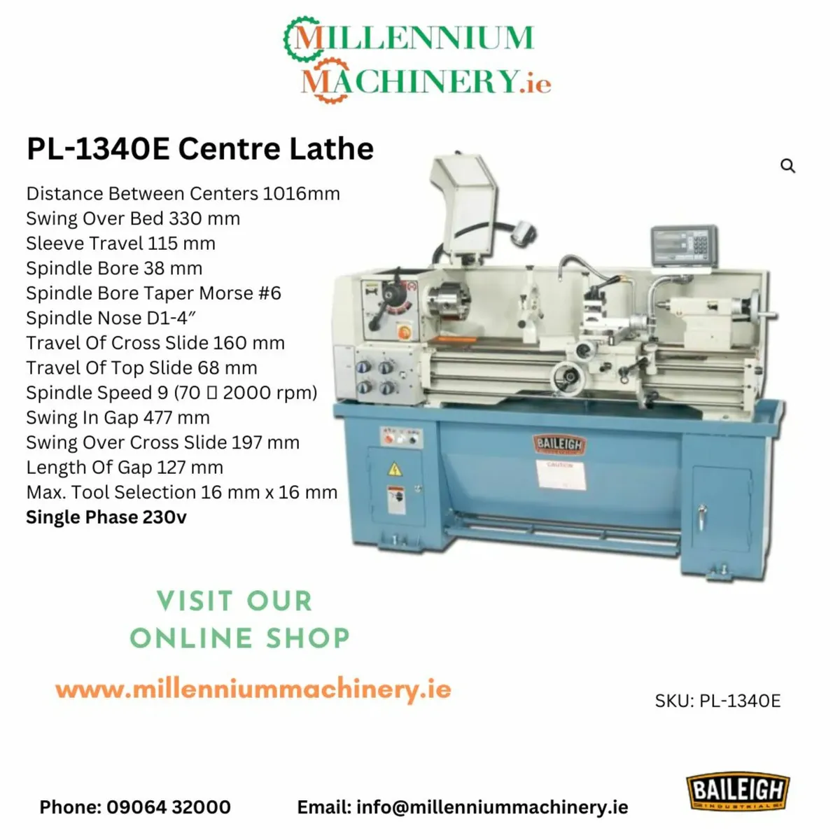 Centre Lathe PL1340-E Single Phase - Special Offer