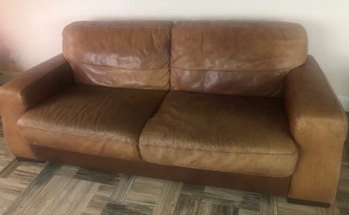 Italian leather sofa and armchair - Image 1