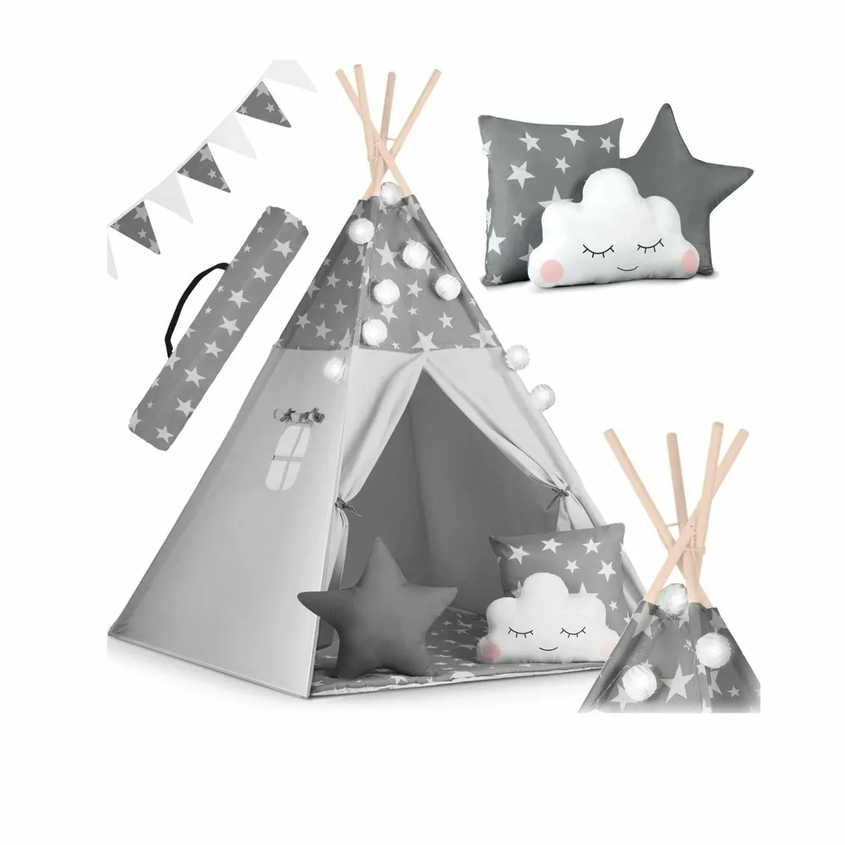 Baby Wooden Teepee Tent Grey - Image 1