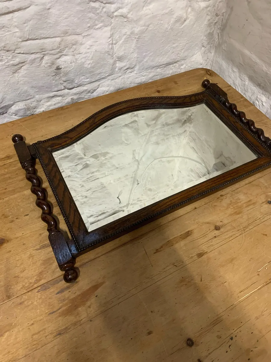 Antique oak bevelled edged mirror. - Image 3