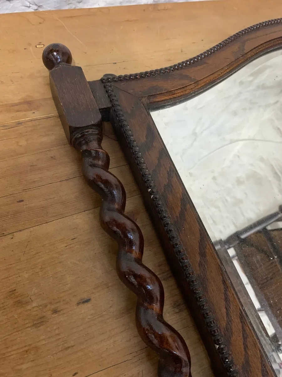 Antique oak bevelled edged mirror. - Image 1