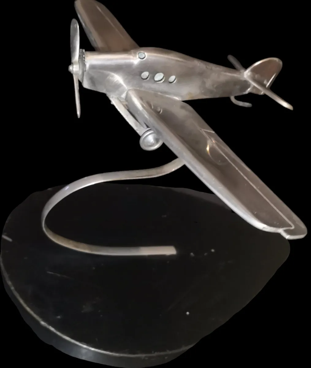 Large silver metal airplane model - Image 2